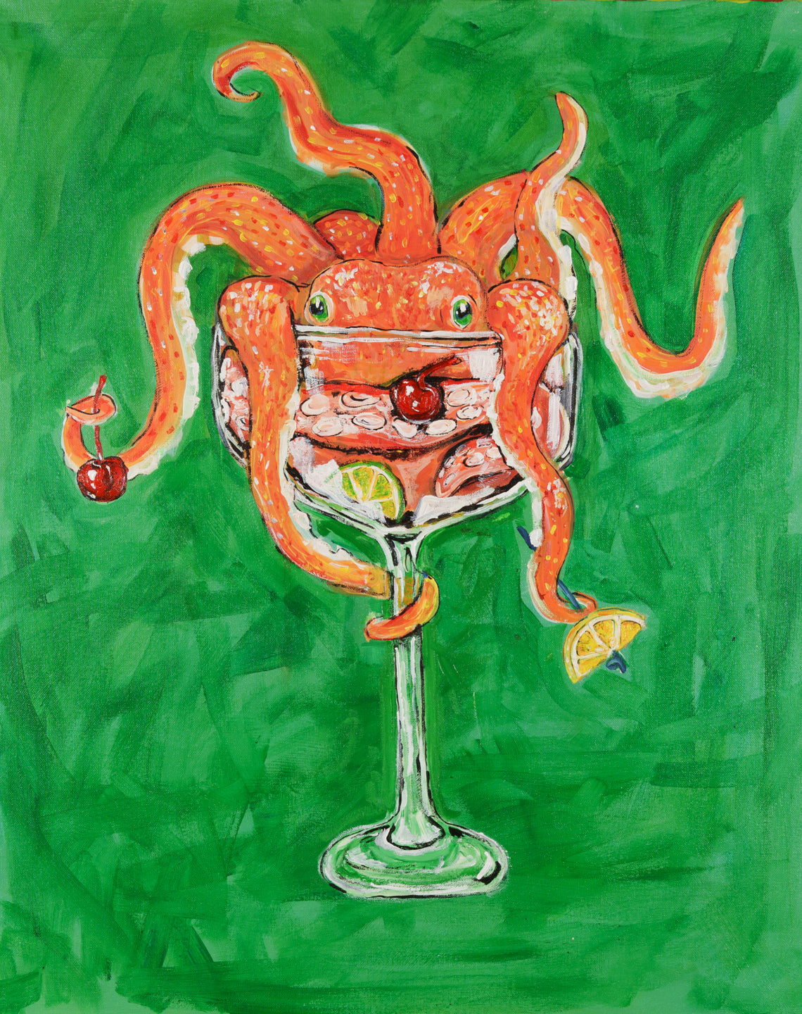 Coup glass octopus original painting